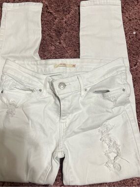 White Skinny Women’s Jeans with Distressed Detail - Size 26